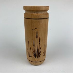 MCM Hand Crafted Wooden Slender Vase Wheat
